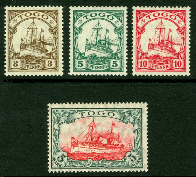 German Colonies – TOGO 1909-19 Kaiser’s YACHT set Scott 20-23 mint MH