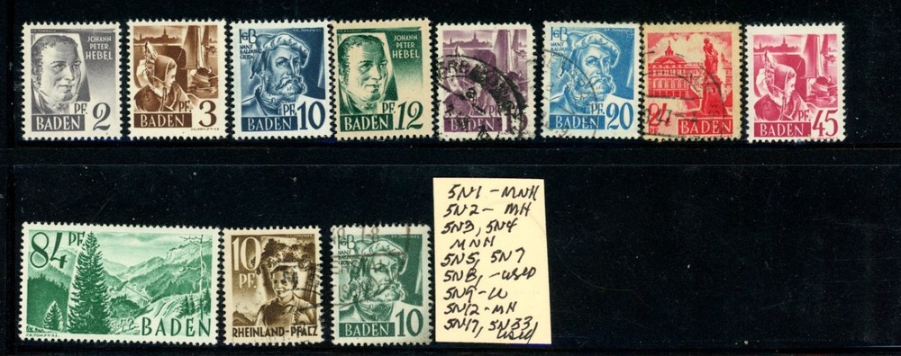 Germany Baden Selection of 11 MNH/MH/Used Stamps (14-C243)