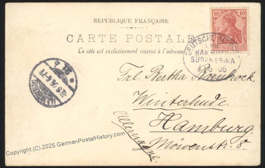 Germany 1906 Deutsche Seepost Hamburg Amerika Linie Cover 112032