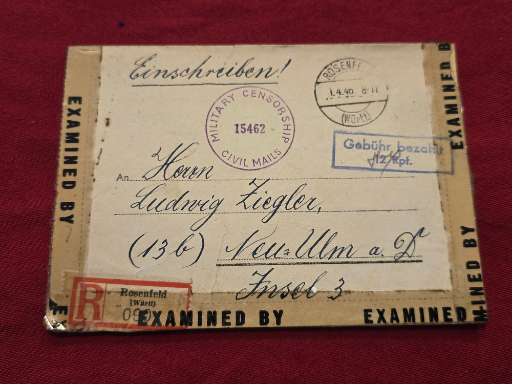 1946 Post WW2 WWII German registered letter cover envelope w Military Censor