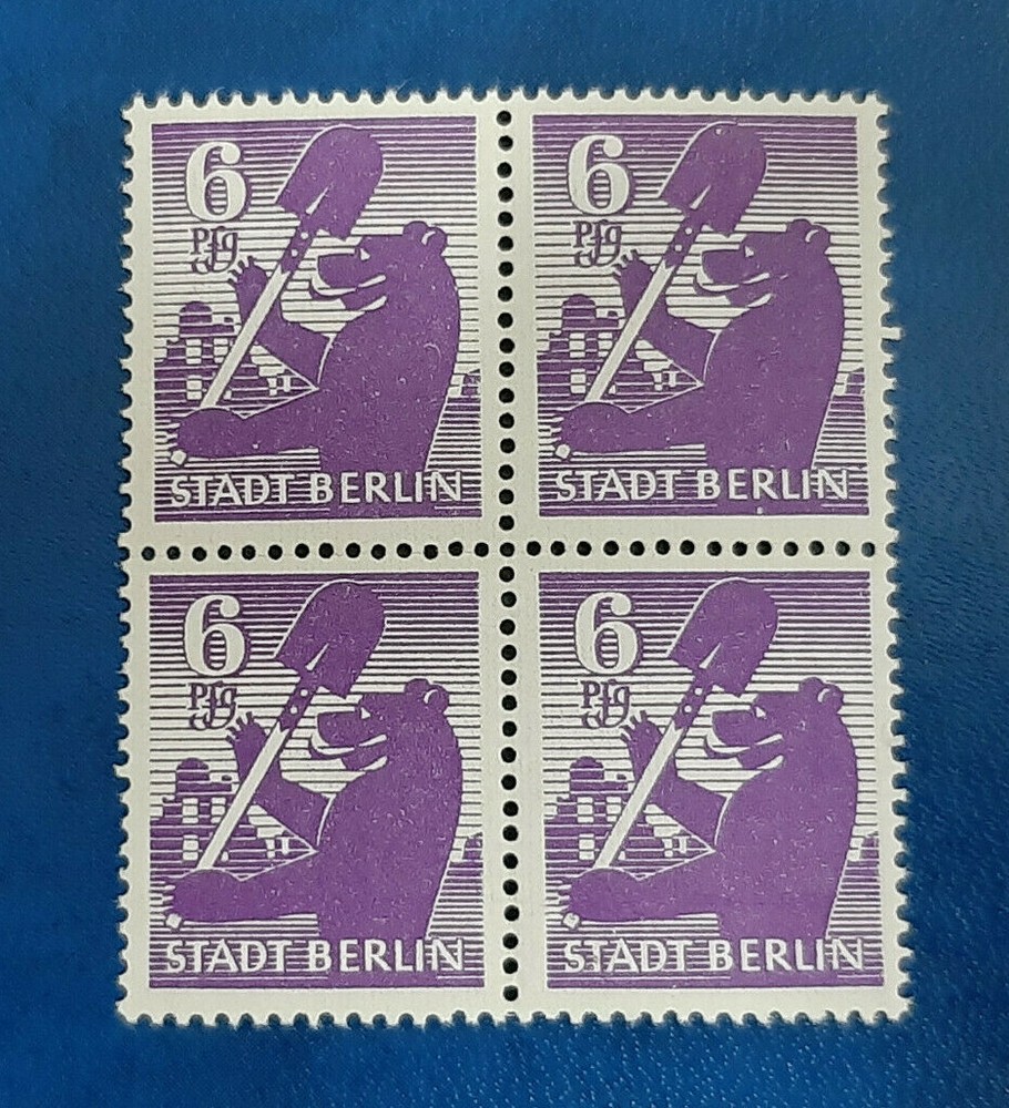 Germany Stamps Allied Occupation Berlin 4x 6 Pfennig Block SBZ Mi. Nr. 2 (19748)