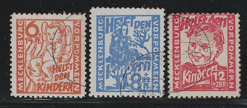 1945 GDR Russian Occupation Mecklenburg Sc #12NB10-12 – Child Welfare Set – Used