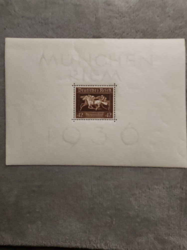 1936 Germany Braunes Band Horse Racing Stamp Scott B90 Michel Bl 4