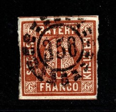 GERMANY BAVARIA SC# 6 NURNBURG CANCEL USED STAMP FREE SHIPPING IN USA