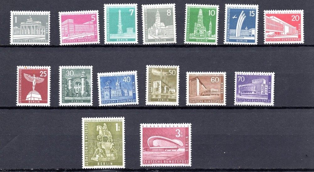 Berlin 1956, 3rd Building Set MNH, no faults, Mi. 140 to 154 15 values complete