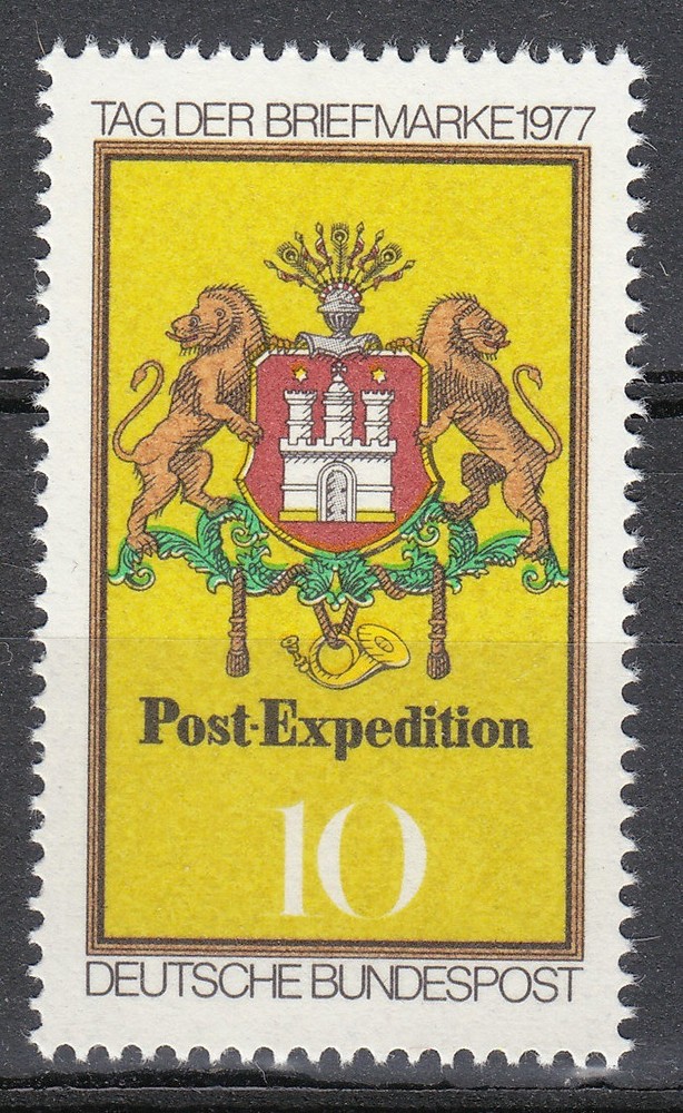 Germany 1977 Mi 948 Sc 1262 MNH Arms of Hamburg Stamp Day .Lions **