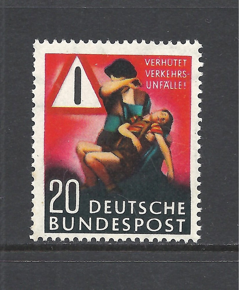 GERMANY SCOTT 694 MNH F/VF – 1953 20pf MULTI-COLOR PREVENT TRAFFIC ACCIDENTS
