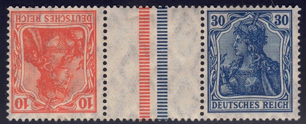 Germany – 1921 Zd-MiNr. KZ2.2, 10pf+Z+30pf Germania, orange dashes on left, MNH