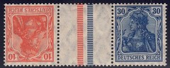 Germany – 1921 Zd-MiNr. KZ2.2, 10pf+Z+30pf Germania, orange dashes on left, MNH