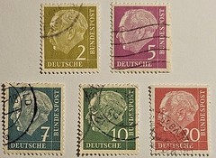 Germany 1954, President Theodor Heuss, 5 Used Values, #702-710 FAST SHIPPING!