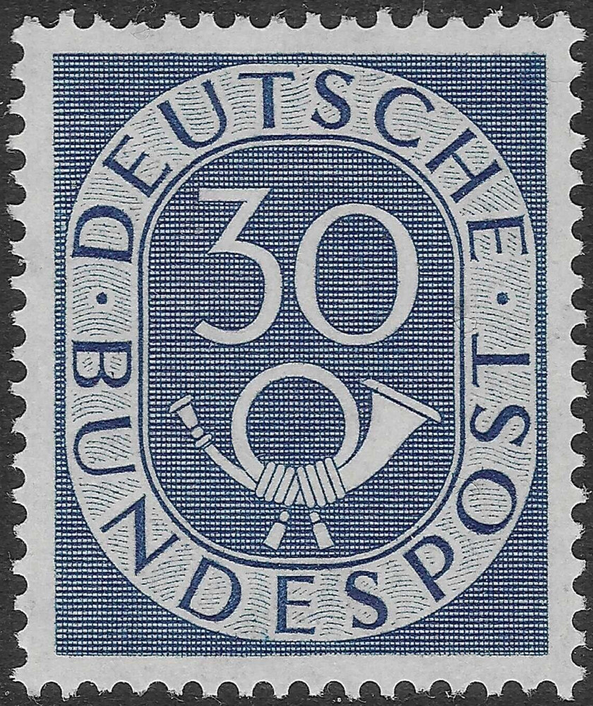 GERMANY 1951. 30pf. POSTHORN MNH. ORIGINAL GUM. SG. 1054. (C669)