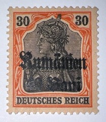 Travelstamps: 1918 Germany Stamps Romania 40 Bani on 30pf, Mint Original Gum H