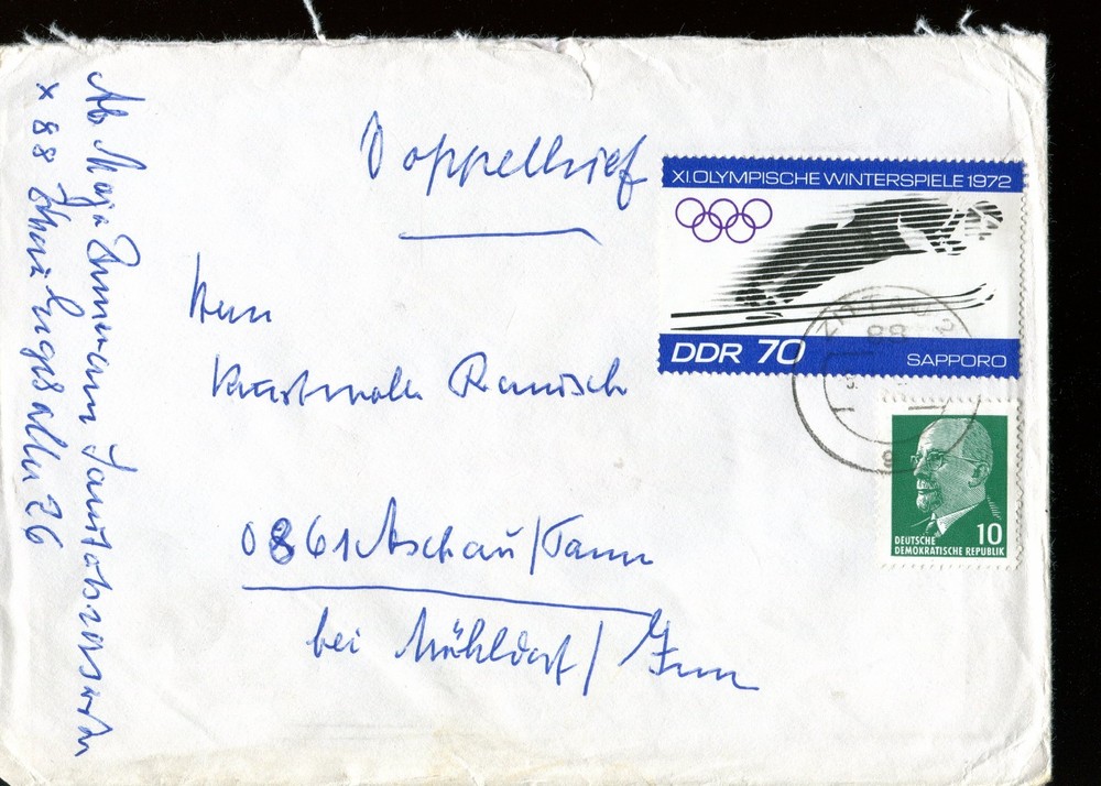 Germany – DDR 1972 Winter Olympics, Japan 70Pf Ski Jumping SG E1450 on cover