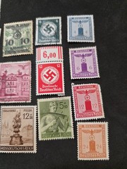 Lot of 22 German Hitler + Swastika Stamps & Paper Items Third Reich WWII Era