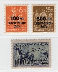 GERMANY 1923 INFLATION RHINE RUHR FLOODING HELP SCOTT B5-B7 PERFECT MNH