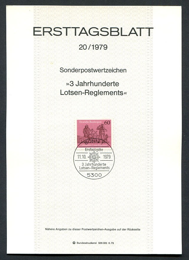 Germany – BRD : Scott # 1302 First Day Sheetlet (ETB) from 1979 Michel # 20/1979
