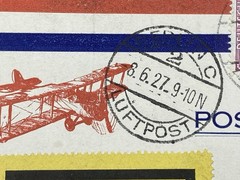 1927 Early Germany airmail Postcard, 15PF X 3, Light Cancels, Berlin to New York