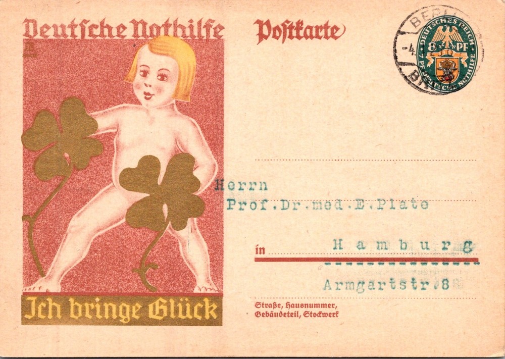 GERMANY 1929 CACHET STATIONERY SEMI POSTAL POSTCARD ADDR HAMBURG POSTMARK BERLIN