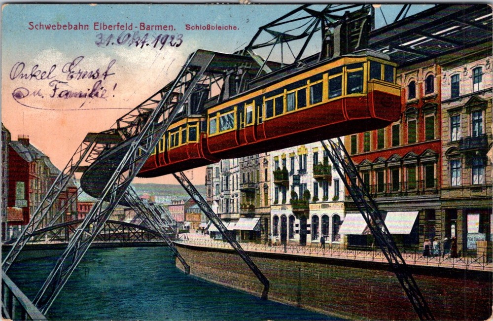 GERMANY 1923 POSTAL INFLATION ERA PICT POSTCARD SCHWEBEBAHN ADDR & POSTMARK