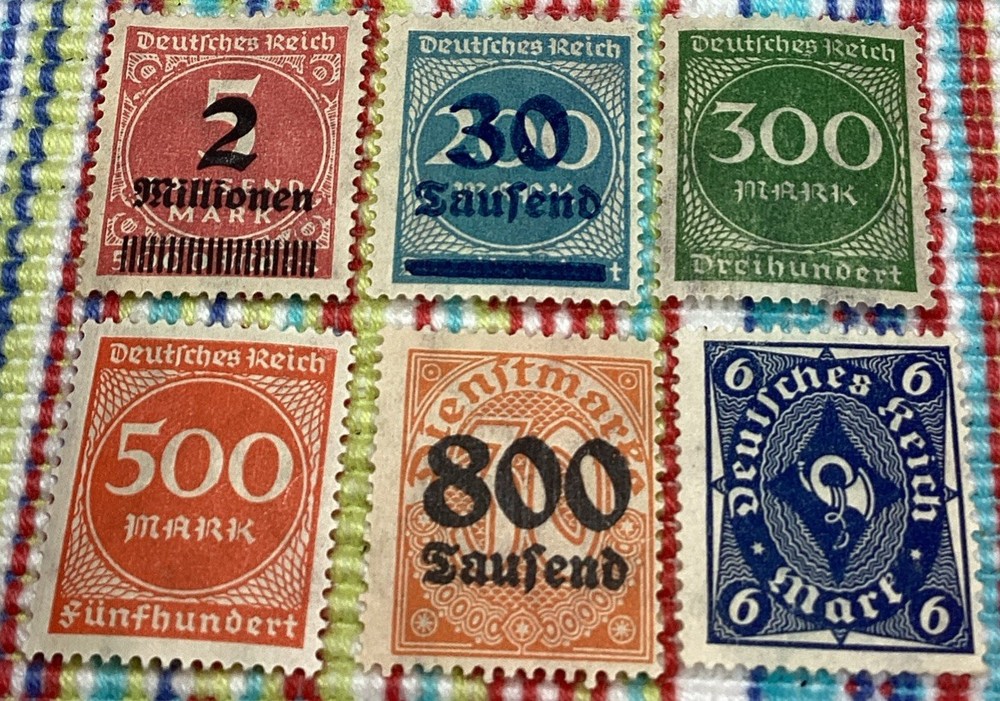 1922 – 1923 Germany Hyperinflation Stamp Collection 6pc Lot Incl. 2 Million Mark