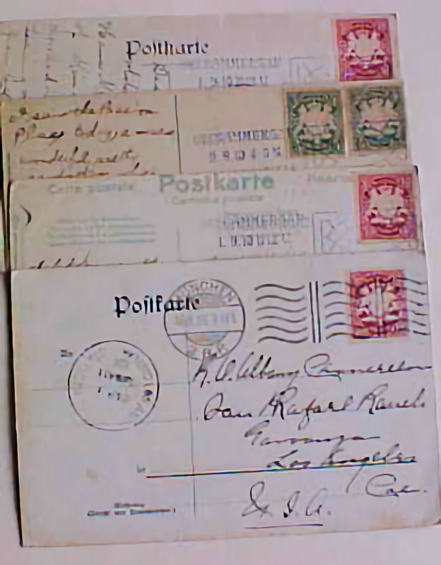 BAVARIA MACHINE CANCELS OBERAMERGAU X 3 MUNCHEN ALL TO USA 1906/1910