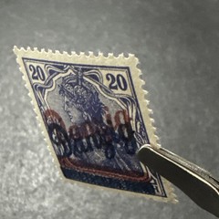 1920 Danzig 20pf Double Overprinted Red & Blue Signed WMK Collectible Old Stamp