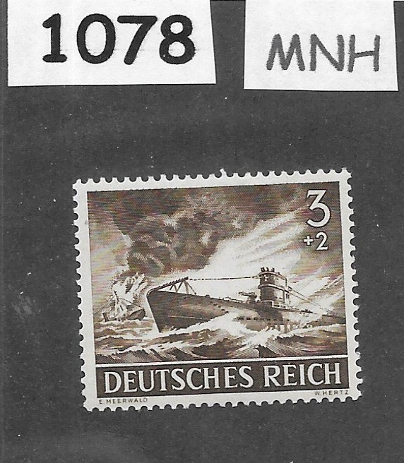 MNH Stamp Hero’s day B218 1943 Germany U-Boat Submarine Kriegsmarine #1078