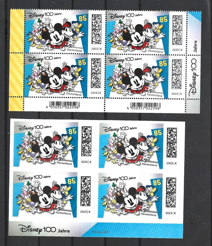 Germany 2023 Disney 100 Years Mickey and Friends Two Blocks of Four MNH *