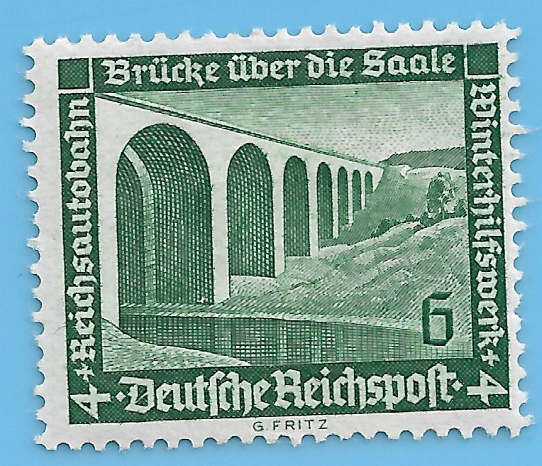 Germany WW2 German 1936 Saalebrucke 6+4 Stamp WW2 Era Mi# 637