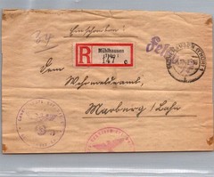 1942 WWII German Registered Feldpost Mühlhausen Marburg Landesschützen frontOnly