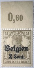 Travelstamps: Germany Offices in Belgium Stamps WWII, 1916 2c OP Mint MOGNH WMK