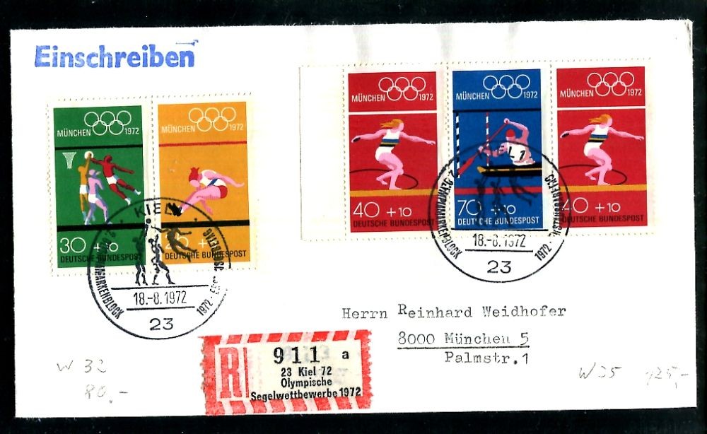 GERMANY 1972 W35 MIXED FRANKING SE-TENANTS OLYMPICS Good R-BILLET (G2387