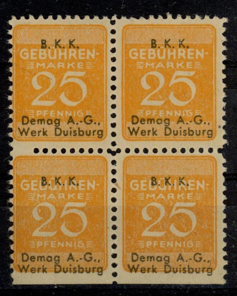 Germany revenues tax on medical cards BKK Demag AG Duisburg MNH orange fiscal