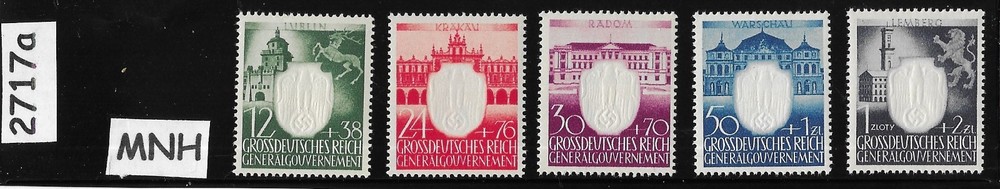 MNH stamp set NB28-NB32 Embossed Swastika Germany 1943 Occupied Poland #2717a