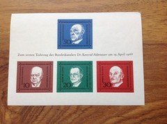 GERMANY 1968 ADENAUER MINI SHEET MNH CHURCHILL, SCHUMAN CASPERI. Free UK P&P