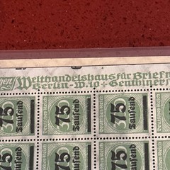 Weimar Deutsches Reich Stamps 400 Marks Overprinted 75 Tausend 2 sheets 100 per