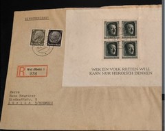 RARE 1930s WWII German Registered Cover to Switzerland with 4-Stamp Mini Sheet