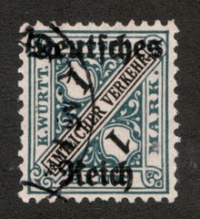 1920 German Wurttemberg Sc #O183 (official) 1 Mark, Coat of Arms. Used Cv$8
