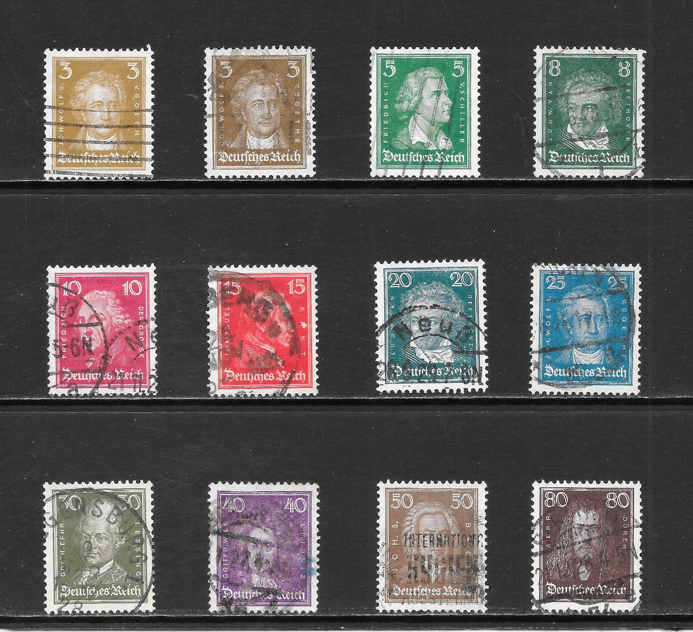 GERMANY SCOTT 351 – 362 USED SET – 1926/1927 FAMOUS GERMANS ISSUE