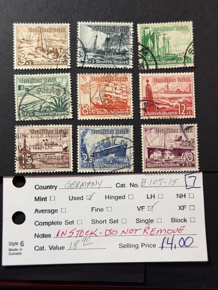 Germany Semi-Postal B 107 – 115 Used* 2024 Scott Catalogue Value $ 18.90