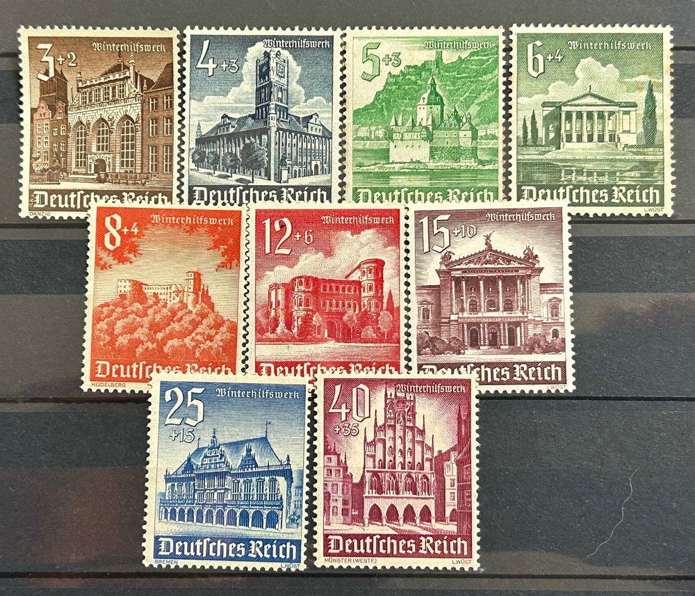 German Stamps set of 9 stamps 1940 Winter Relief – Buildings MH* /46