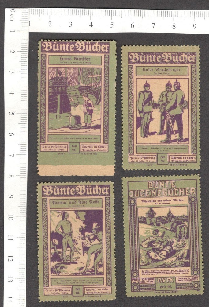 Germany BUNTE BUCHER Book Seller vintage advertisement poster stamps (4)