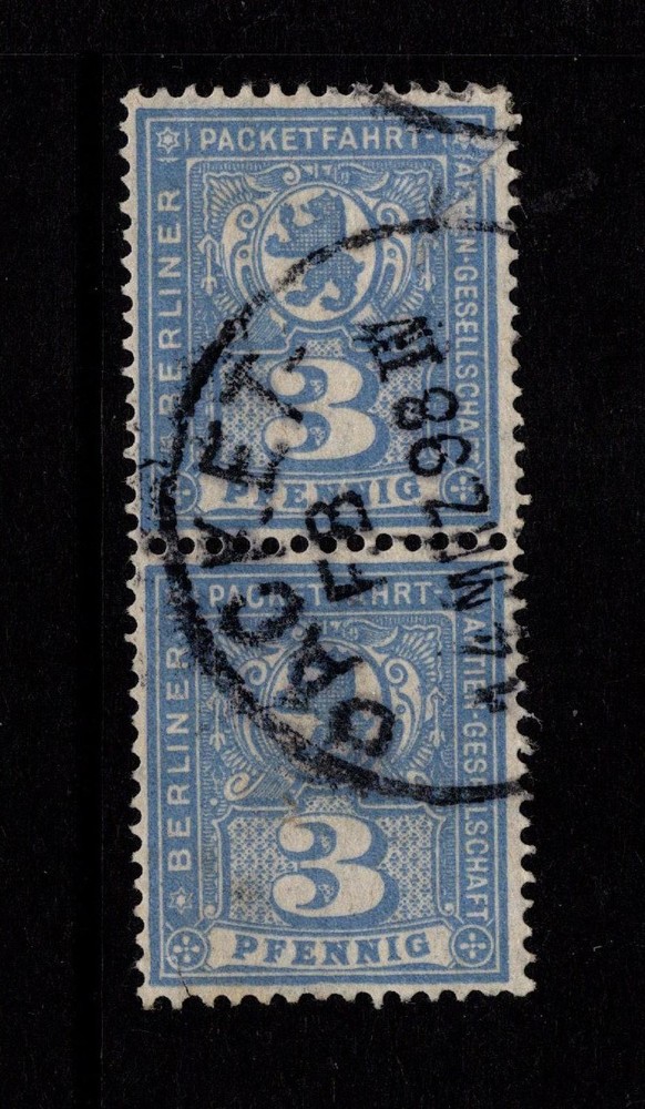Germany Late 1890s 3p Dk Blue Berlin Post Horiz Pair / Wmk Step Lines – S58672