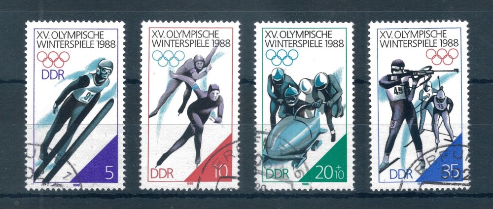 East Germany 1988 Winter Olympic Games full set of stamps. Used. Sg E2843-E2846