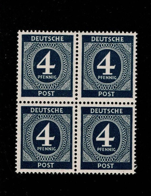 MNH Stamp block Sc 533 1946 Post WWII Germany Large numeral From mint sheet
