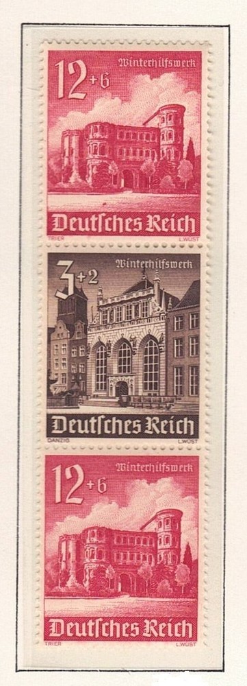 Germany – 1940 ZdMiNr. S267, 12pf+3pf+12pf Buildings, se-tenant strip of 3 (MNH)