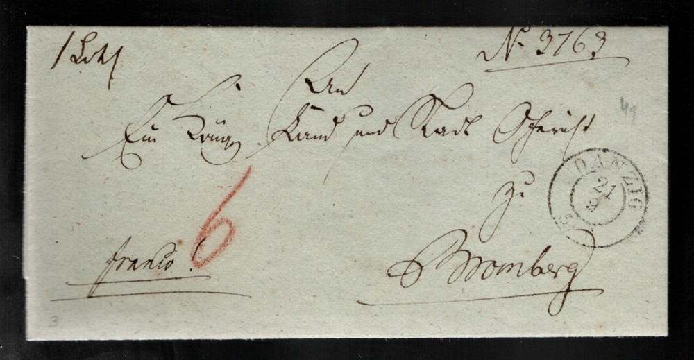 Old Germany Stampless Cover, Danzig (now Gdańsk, Poland).