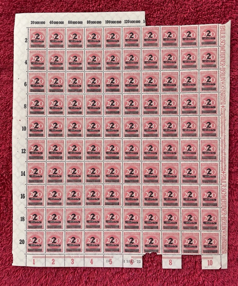 Germany #269, 2,000,000mk over 200mk Hyperinflation Mint sheet/100 (R12-107/1)