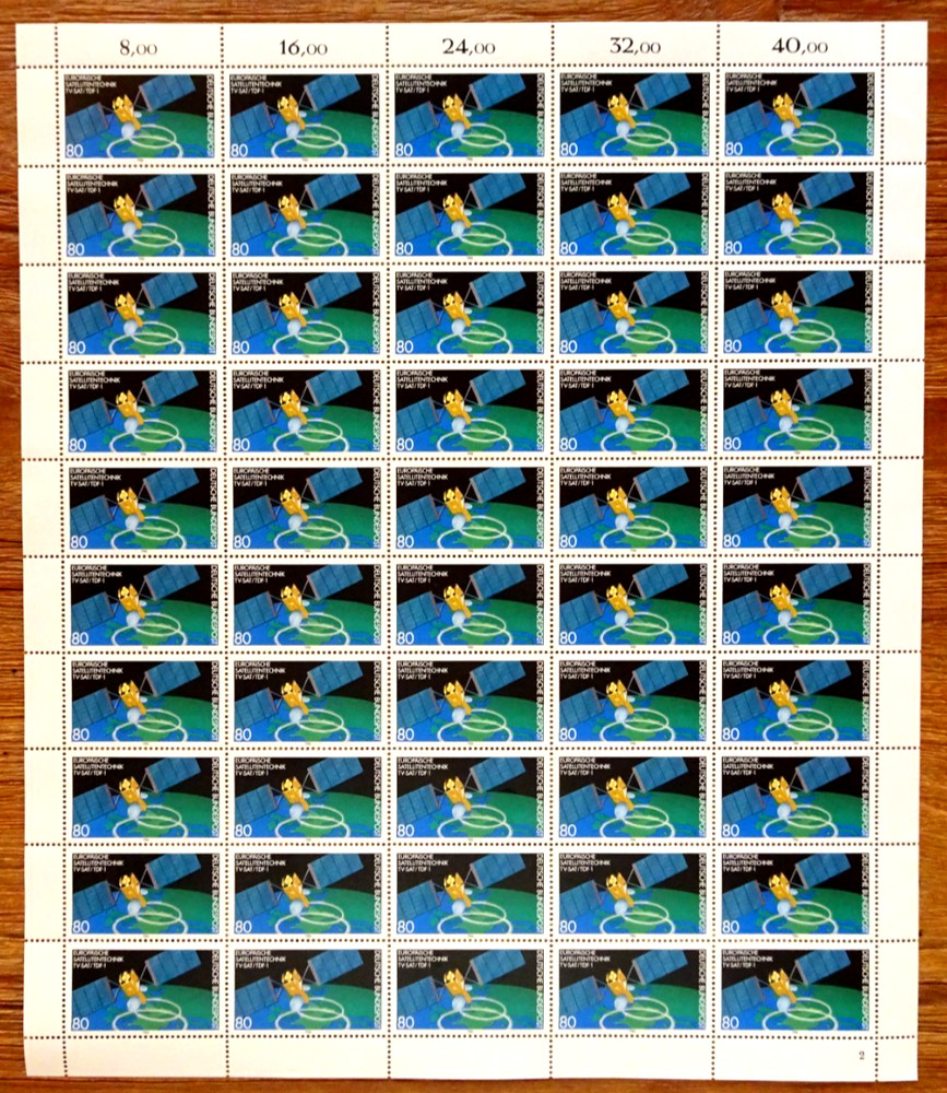 Stamps FRG 1986 satellite technology federal government no. 1290 Mint LUXURY Sheet FN 2