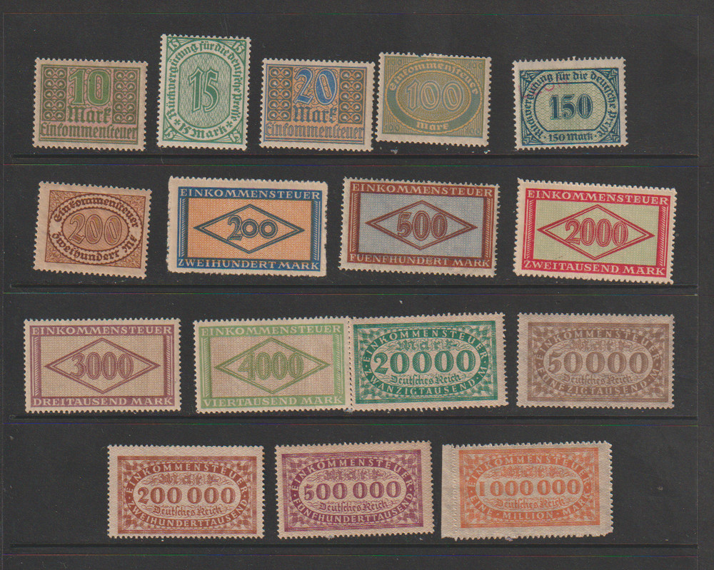 16 Different Germany Revenue Weimar Republic Inflationary stamps MNH 1920’s